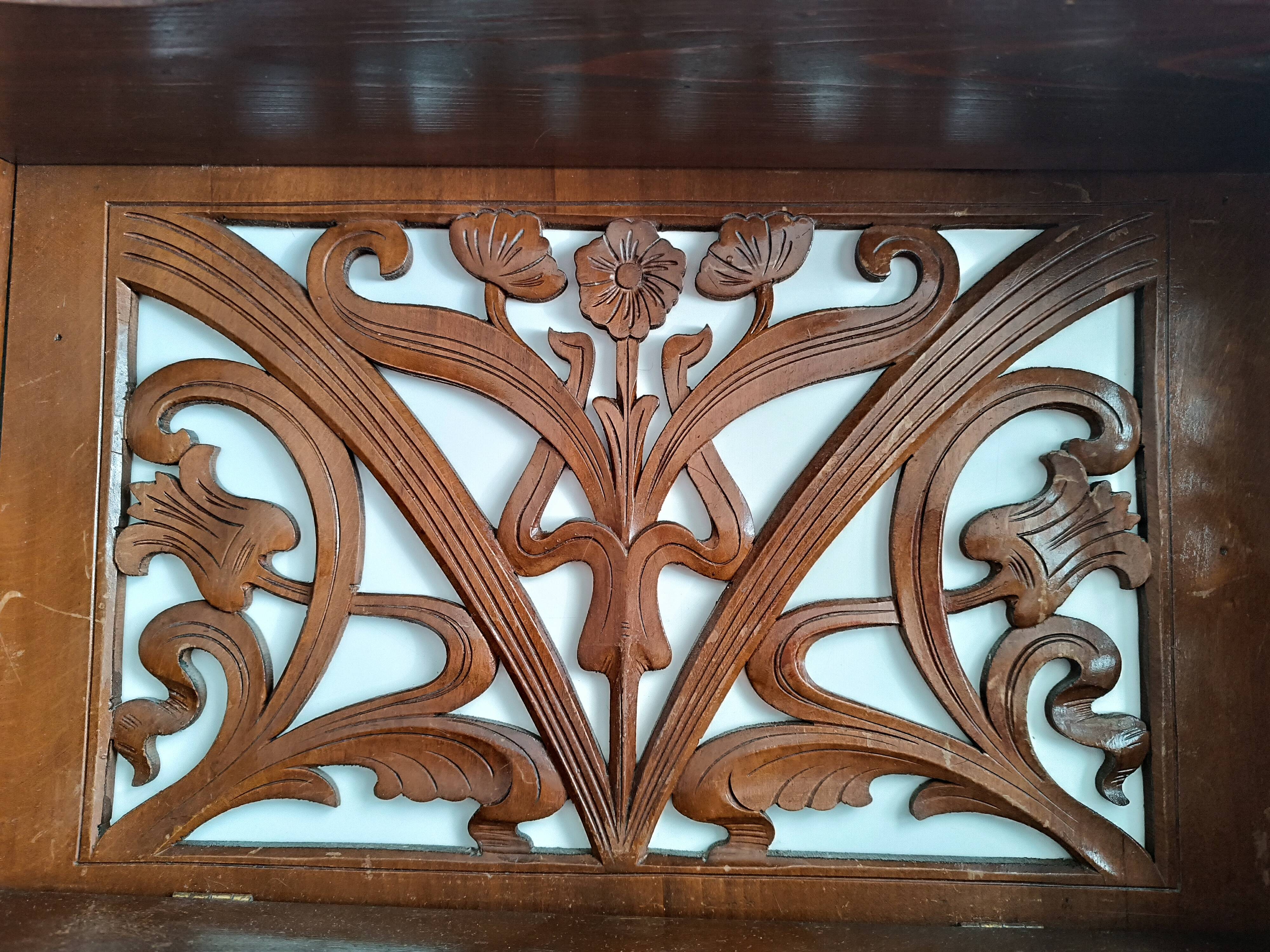 Art Nouveau openwork wooden shelf