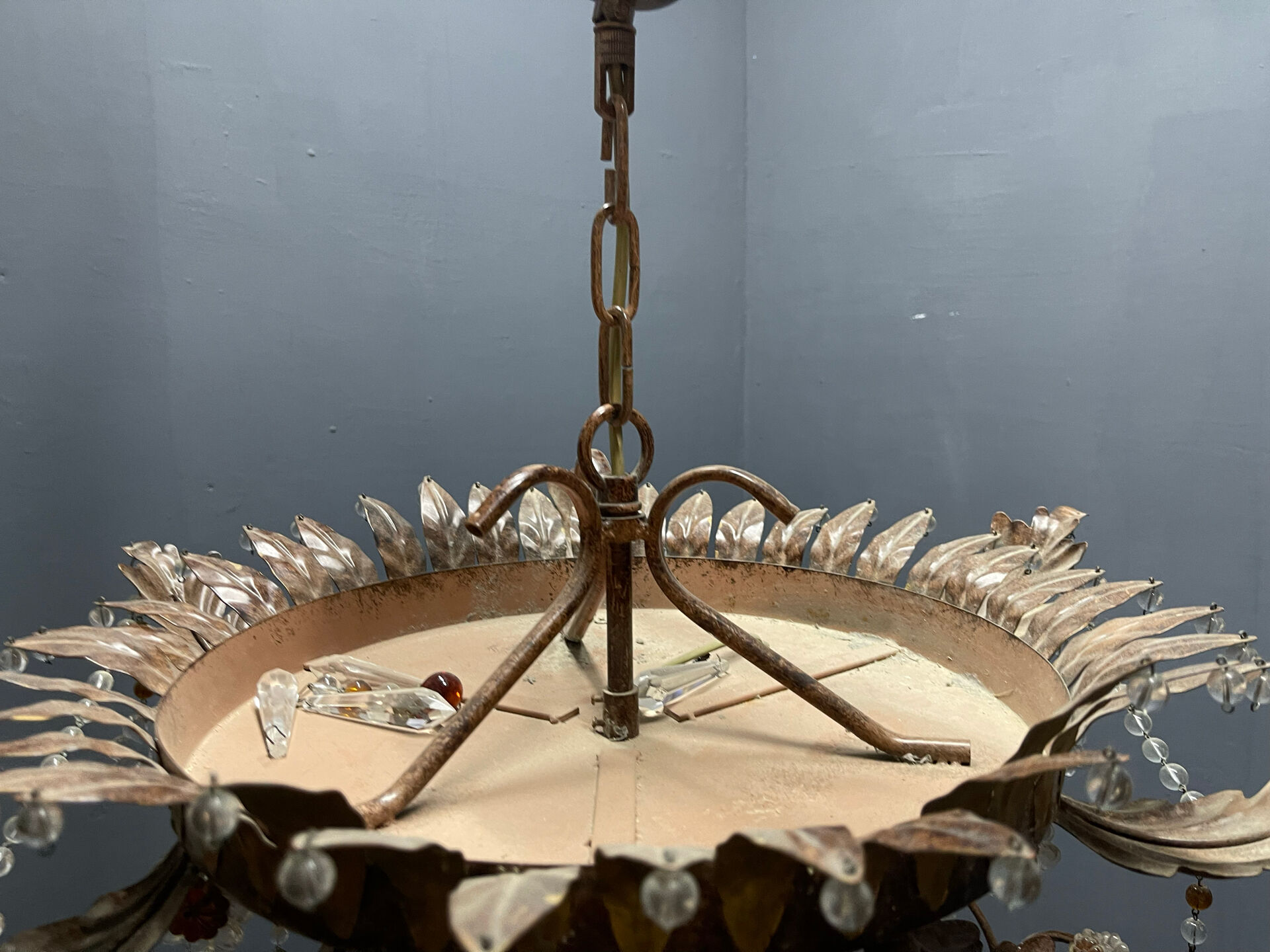 Italian Tole Murano Glass Chandelier 1960’s 