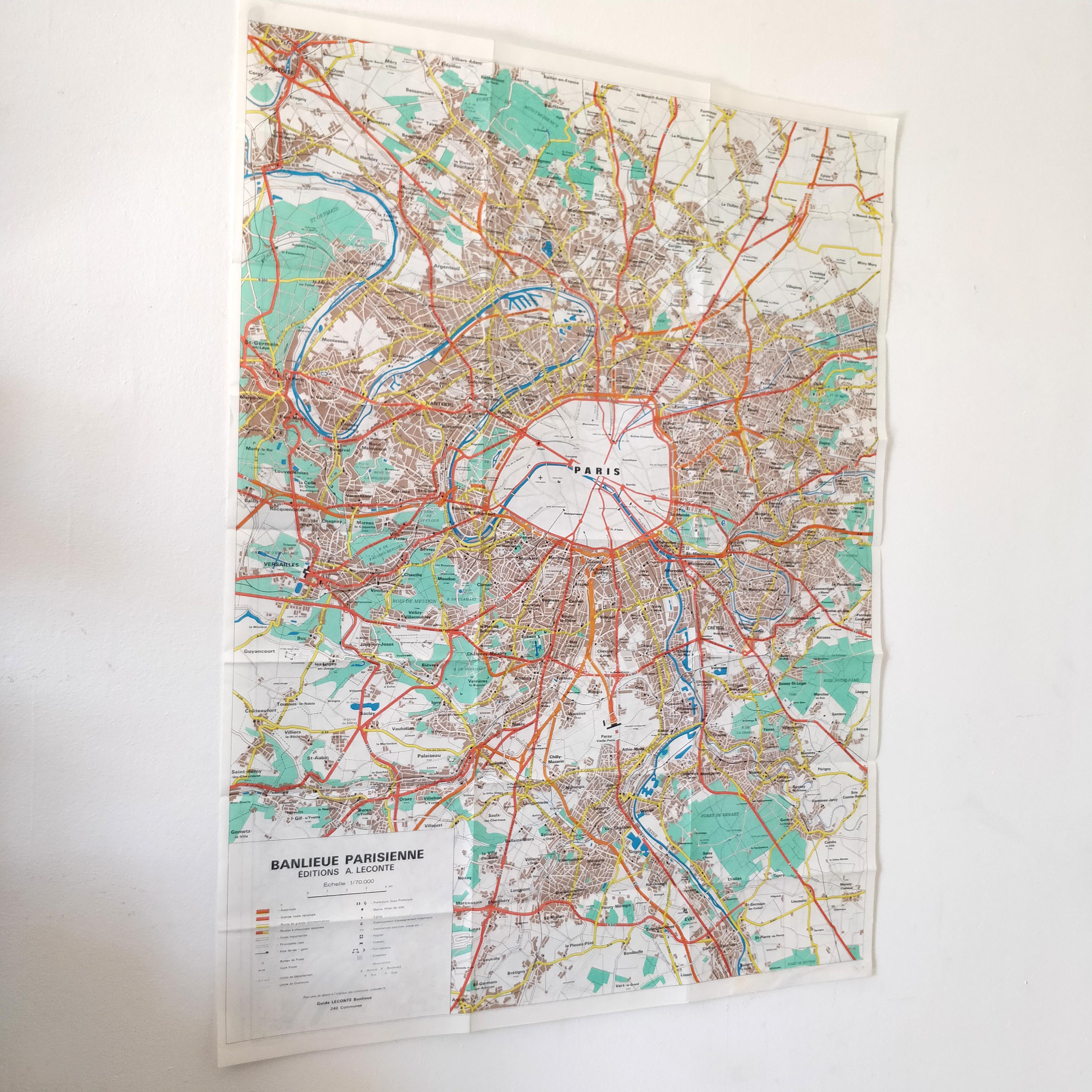 Map old Paris suburb 74x55cm edition A. Leconte 1970