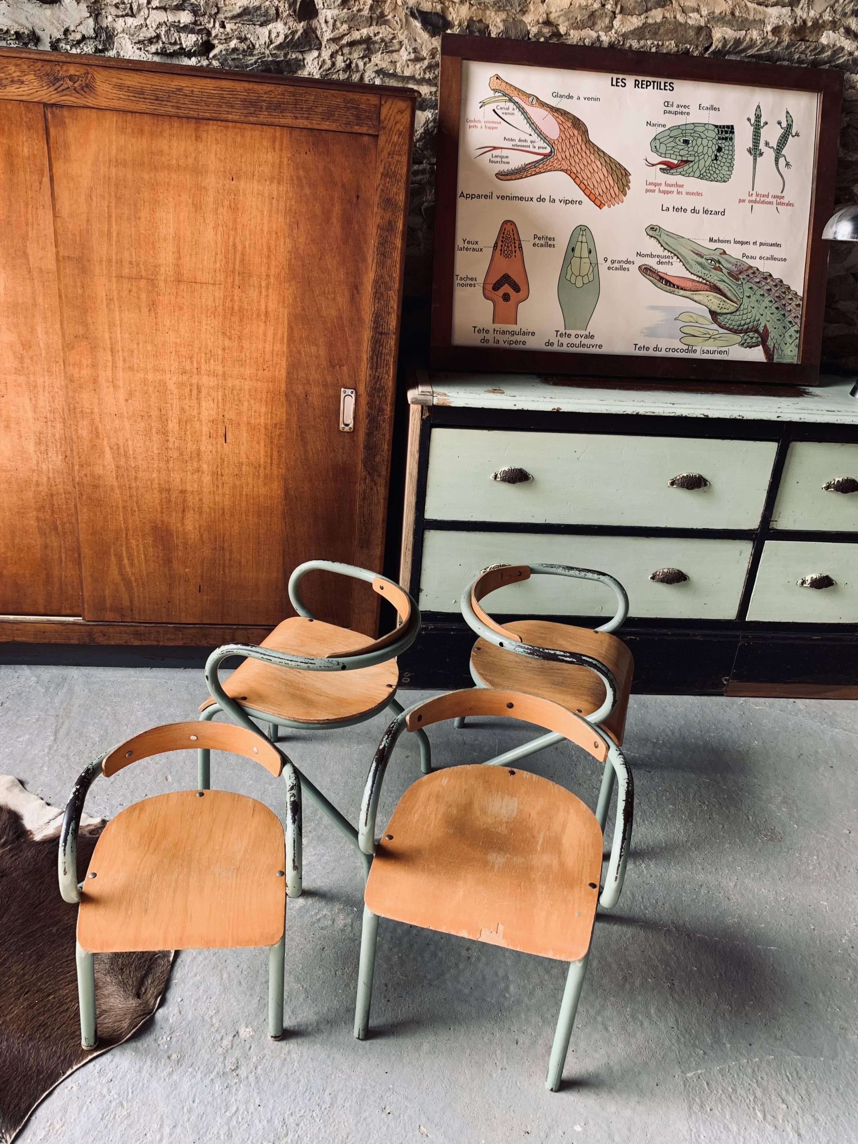 Lot de 4 chaises enfant en bois & métal