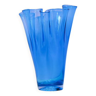 vintage mouth-blown blue glass vase
