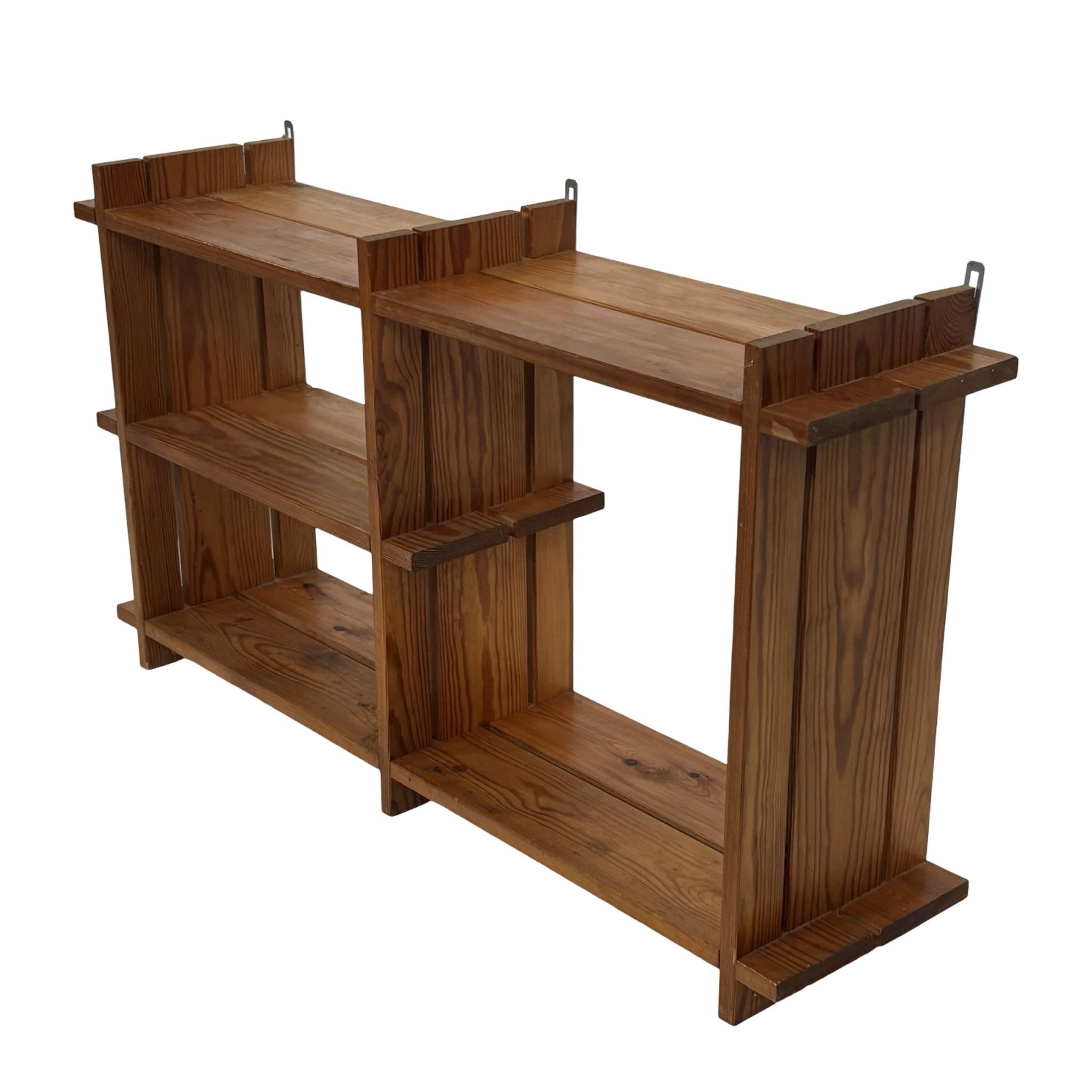 Vintage Wall shelf rack Pinewood wood 70s design