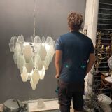 Large Polygon White Murano Glass Chandelier 1980’s