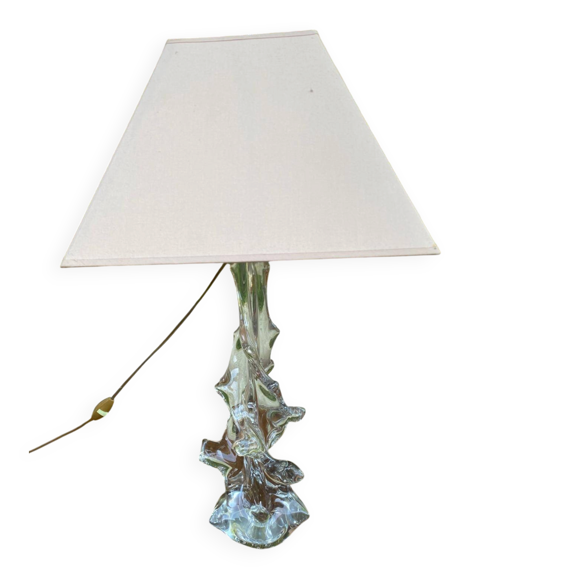 Lampe vintage en cristal sculpté signée avec abat-jour