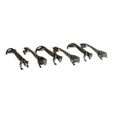 Set of 6 vintage 1970s silver-plated lion-shaped knife rests.