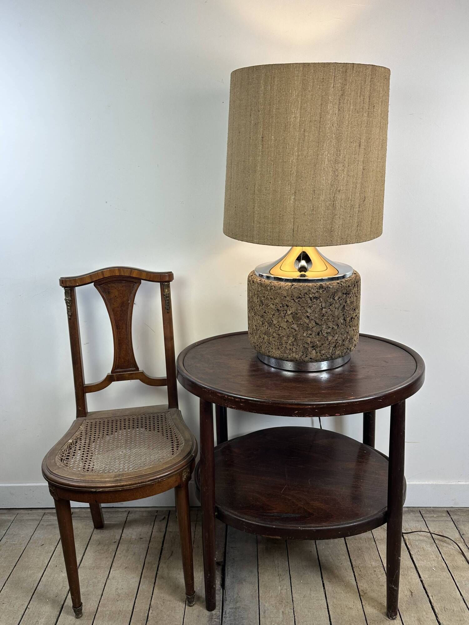 Vintage lamp in cork and chrome 1970