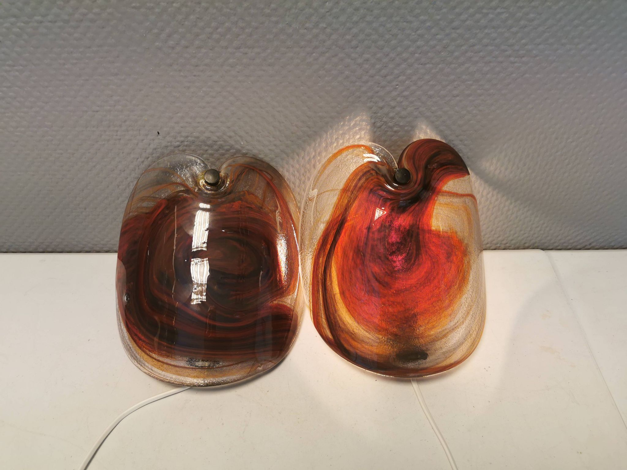 Two wonderfully crafted glass wall lamps designed by per lutken for holmegaard glassworks 1978