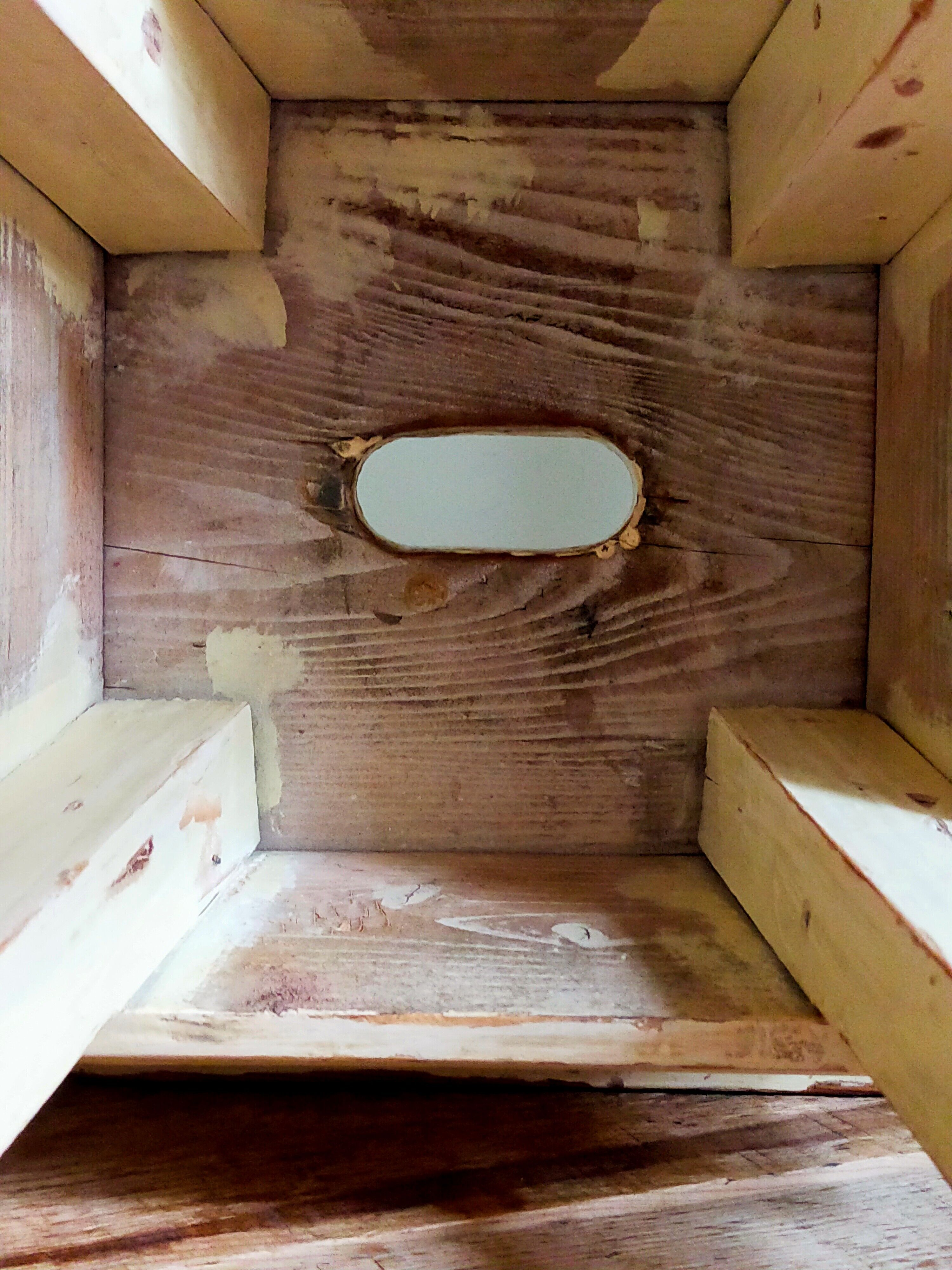 Workshop stool in antique patinated solid wood