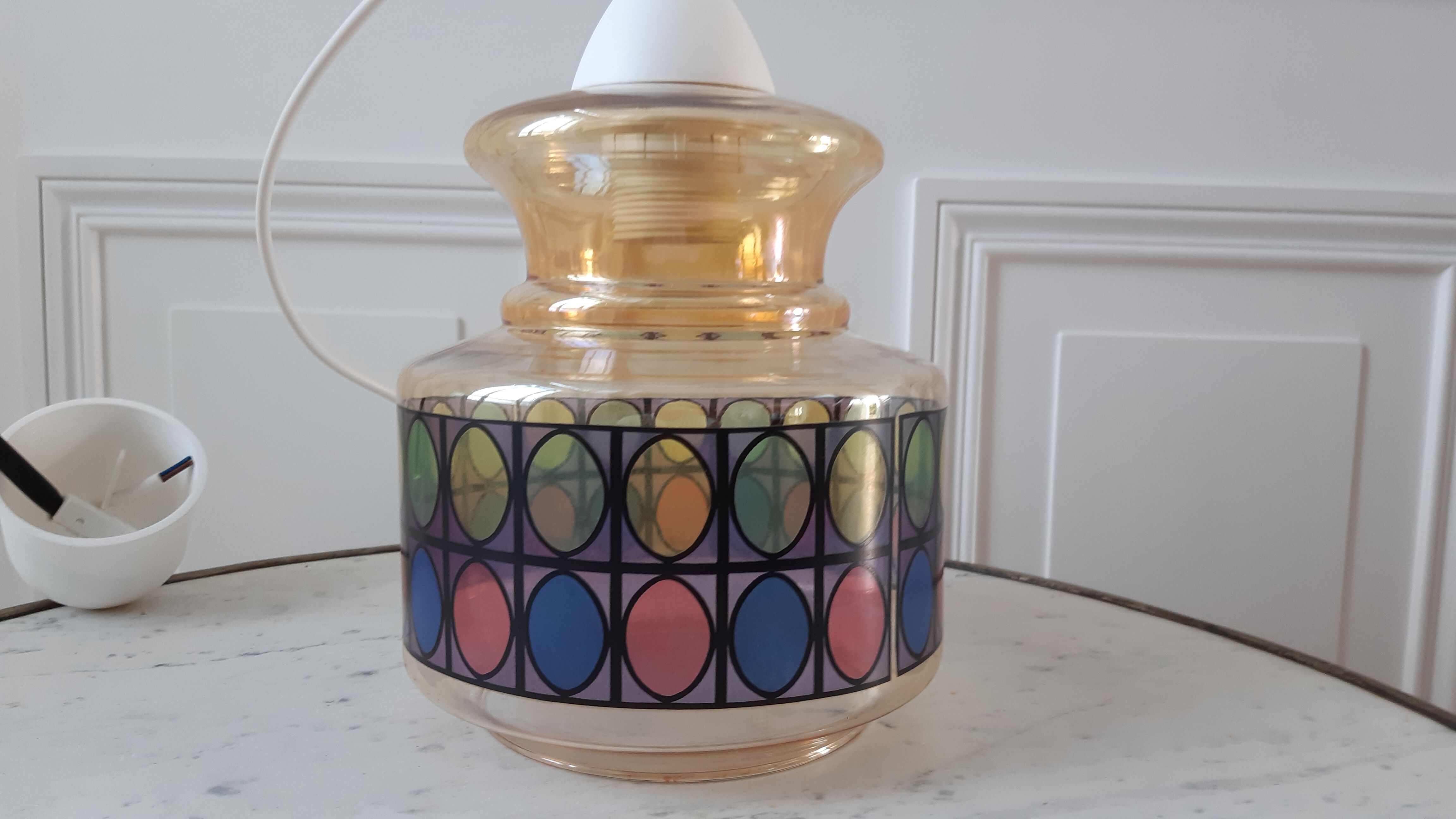 Colored glass pendant lamp 70s