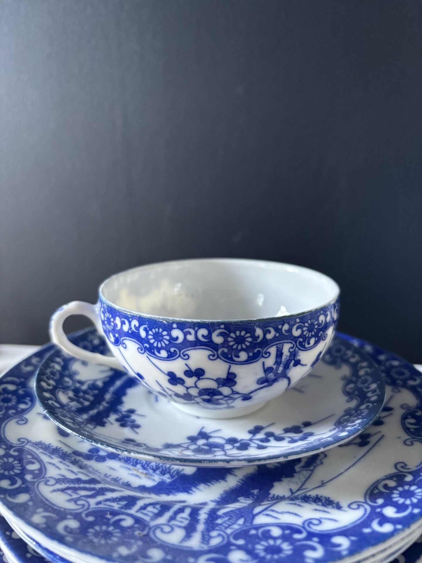 Service à thé japonais vintage porcelaine bleu & blanc 28 pièces — Nihon