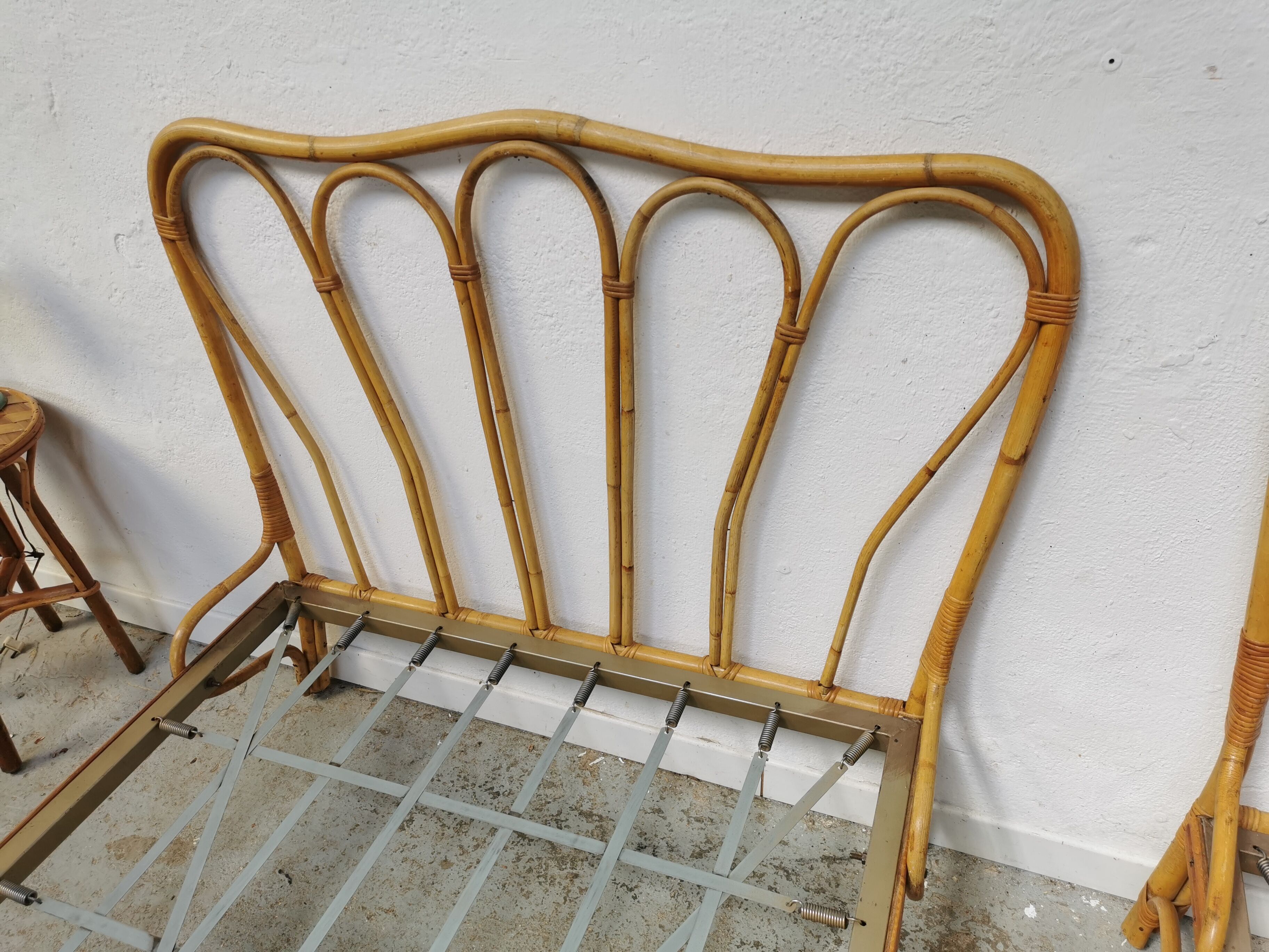 Pair of vintage rattan beds
