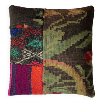 Vintage Turkish Kilim Patchwork Cushion Cover , 40 x 40 cm