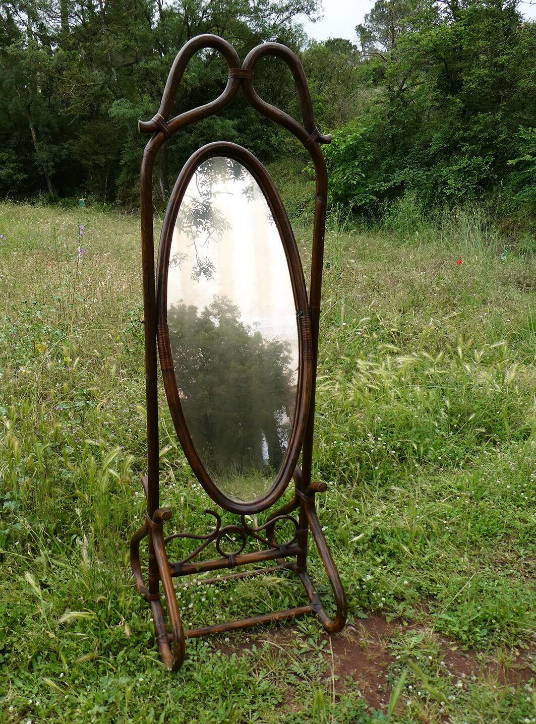 Vintage rattan psychedelic mirror 175x56cm