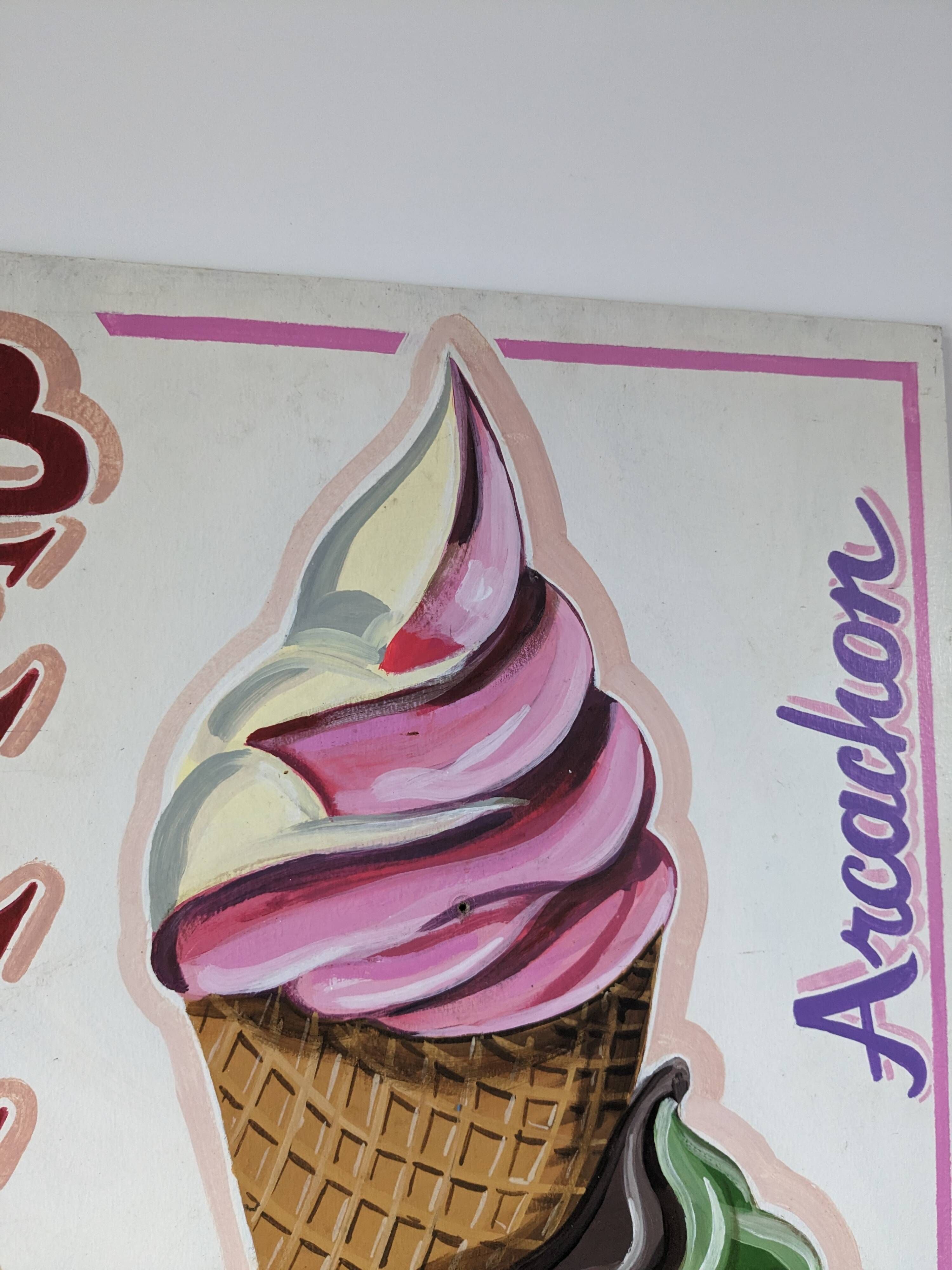 Vintage artisanal ice cream parlour sign Bellariva Arcachon 90 x 58cm