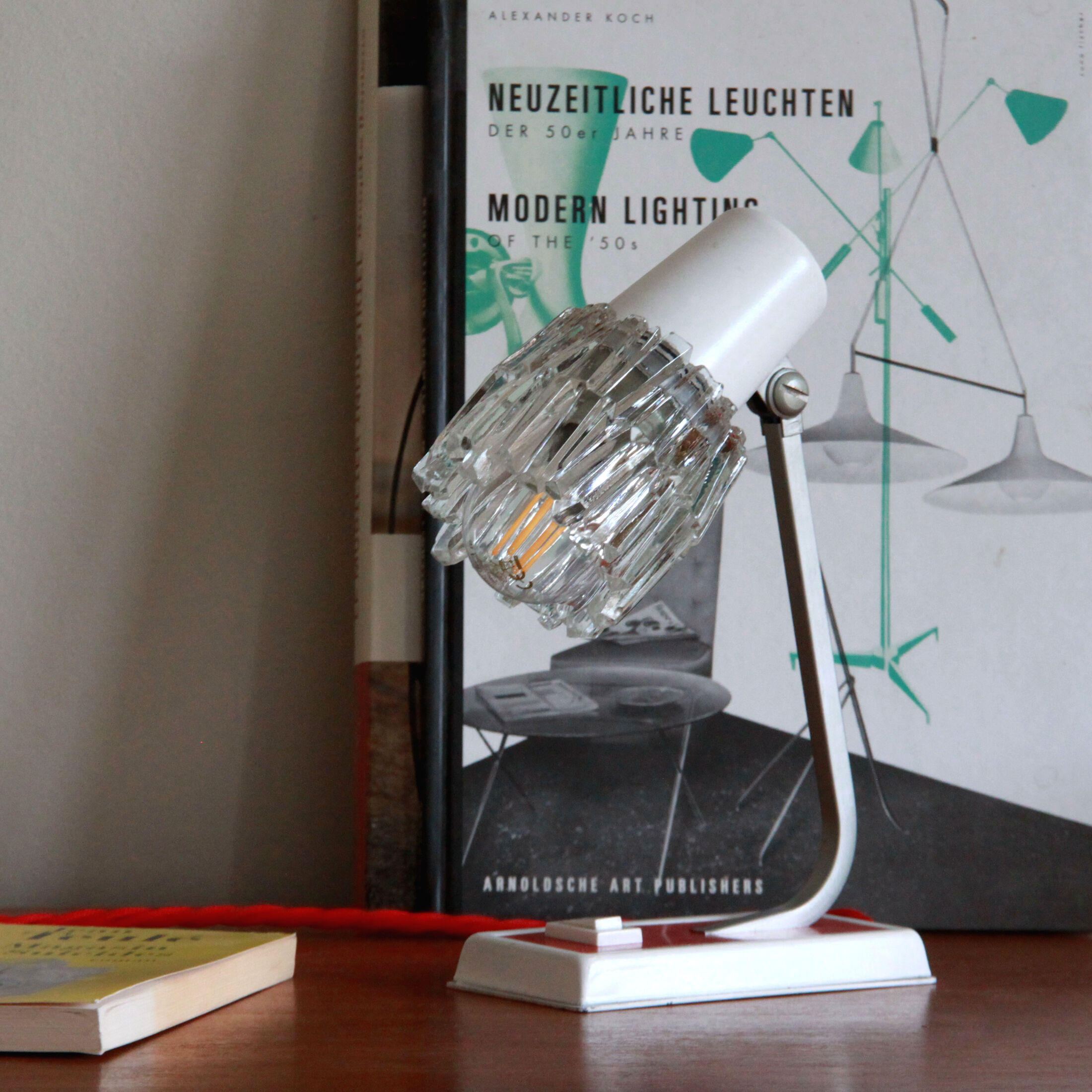 Vintage table lamp in metal and glass