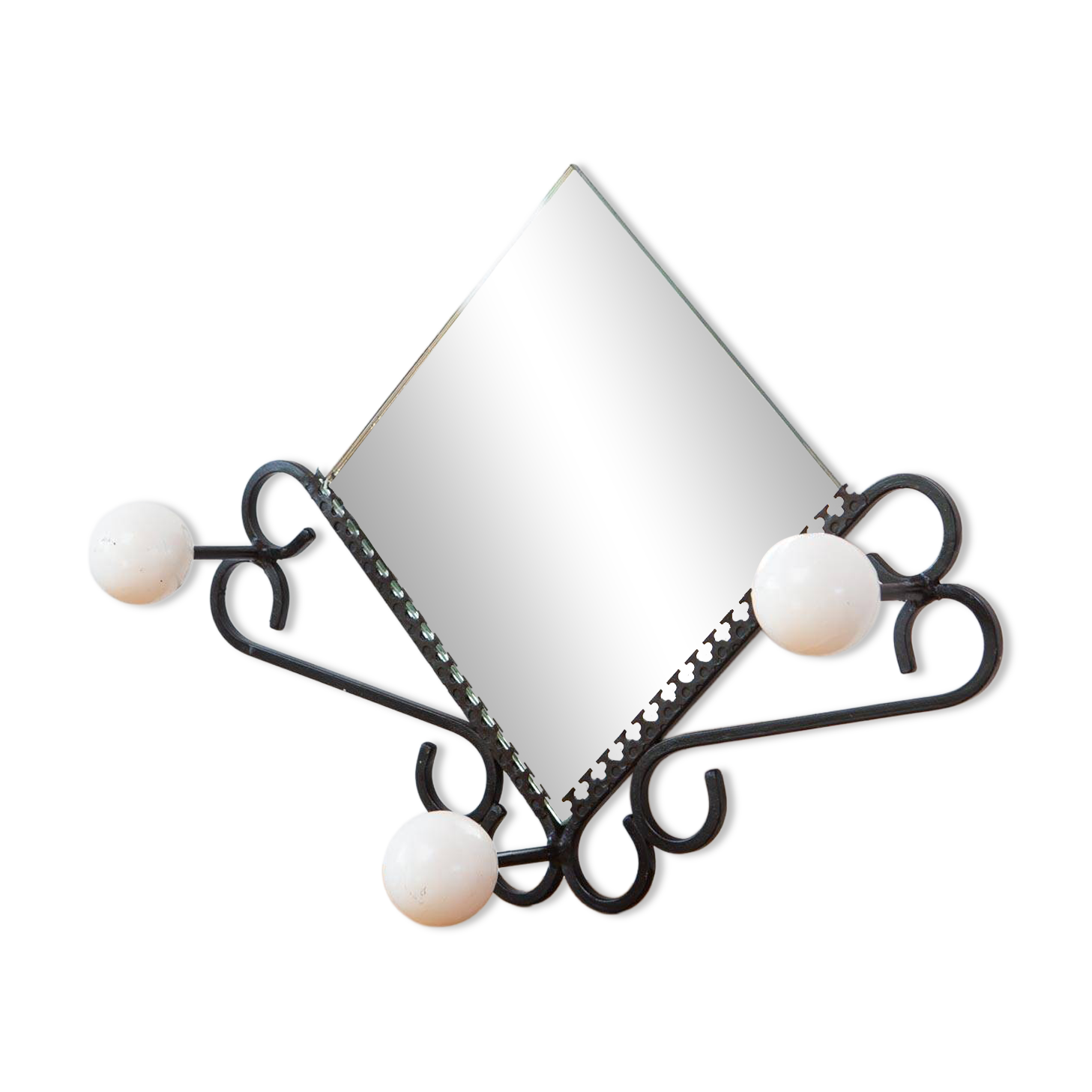 Small French wrought iron coat rack with mirror c. 1950
