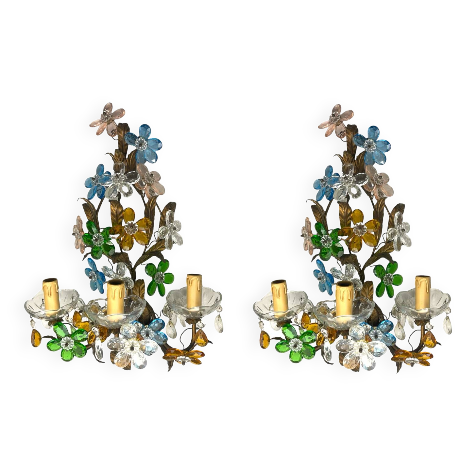 Large murano glass flower tole sconces set of 2