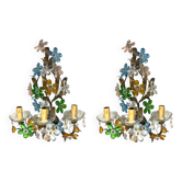 Large murano glass flower tole sconces set of 2