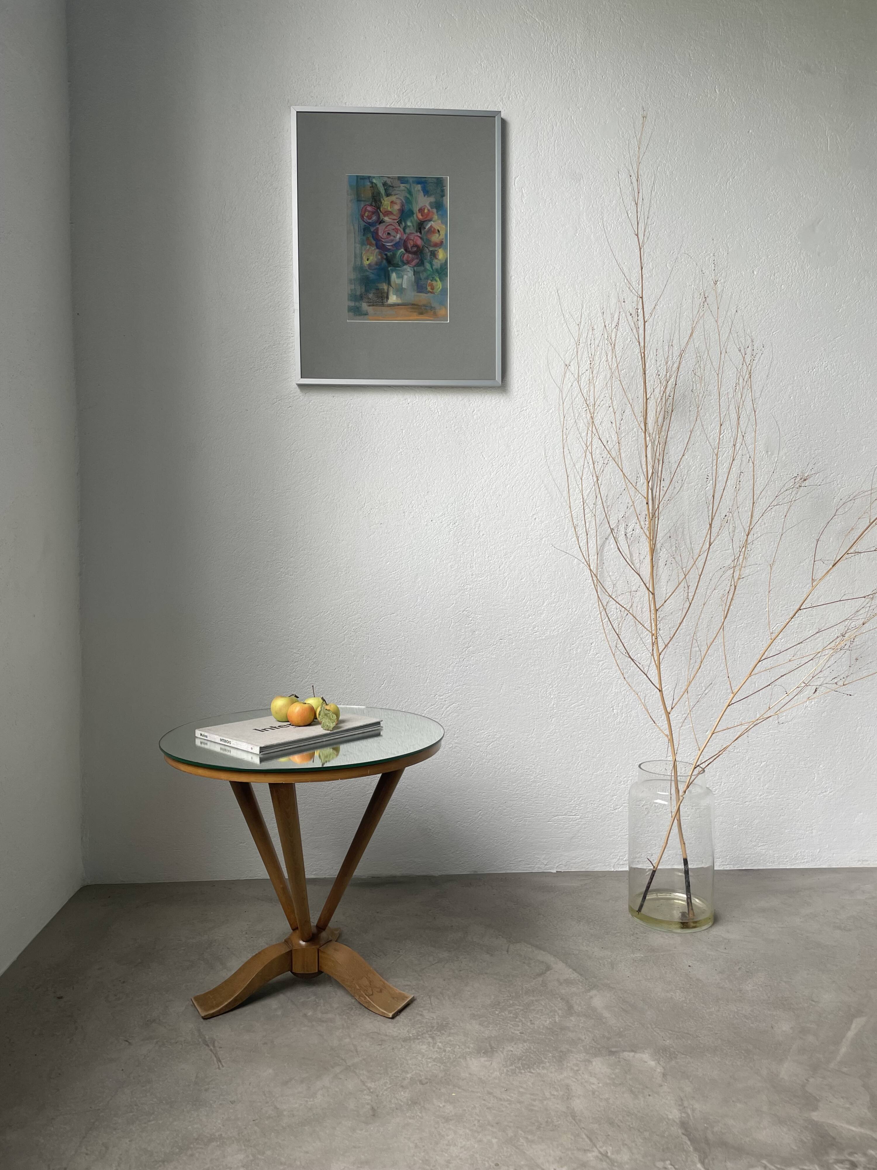 Art deco mirror pedestal table in walnut 1930
