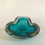 Sommerso ashtray, in bubble glass lined blue from Murano