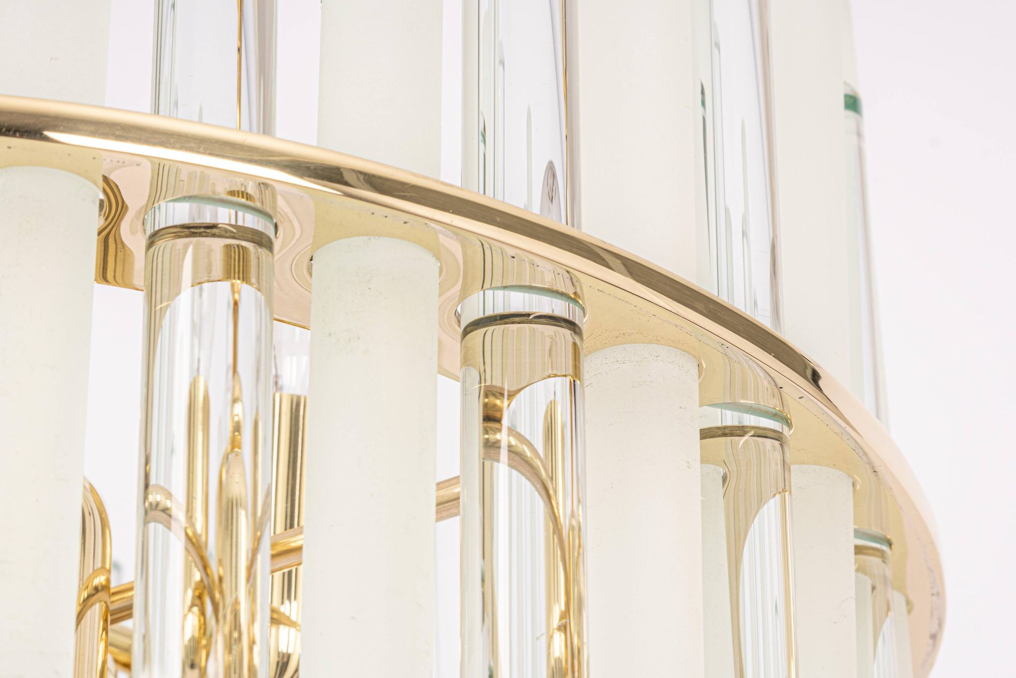 golden brass chandelier with crystal glass rods by C. Palme, Germany, 1970s.