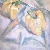 Still life with two peppers by nelly le couedic (20th century)