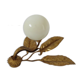 Wall lamp " flower " in golden metal and opaline ball 70s