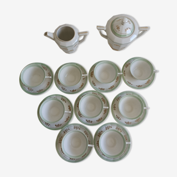 Service à thé 9 tasses - menthe et dorée