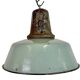 Industrial Petrol Enamel Factory Lamp with Cast Iron Top, 1960s