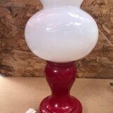 Paire Ancienne Lampe De Chevet Opaline Rouge & Blanc Années 70 Vintage #A982