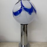Mid – century Large glass table lamp with blue swirl , 1970s Italy