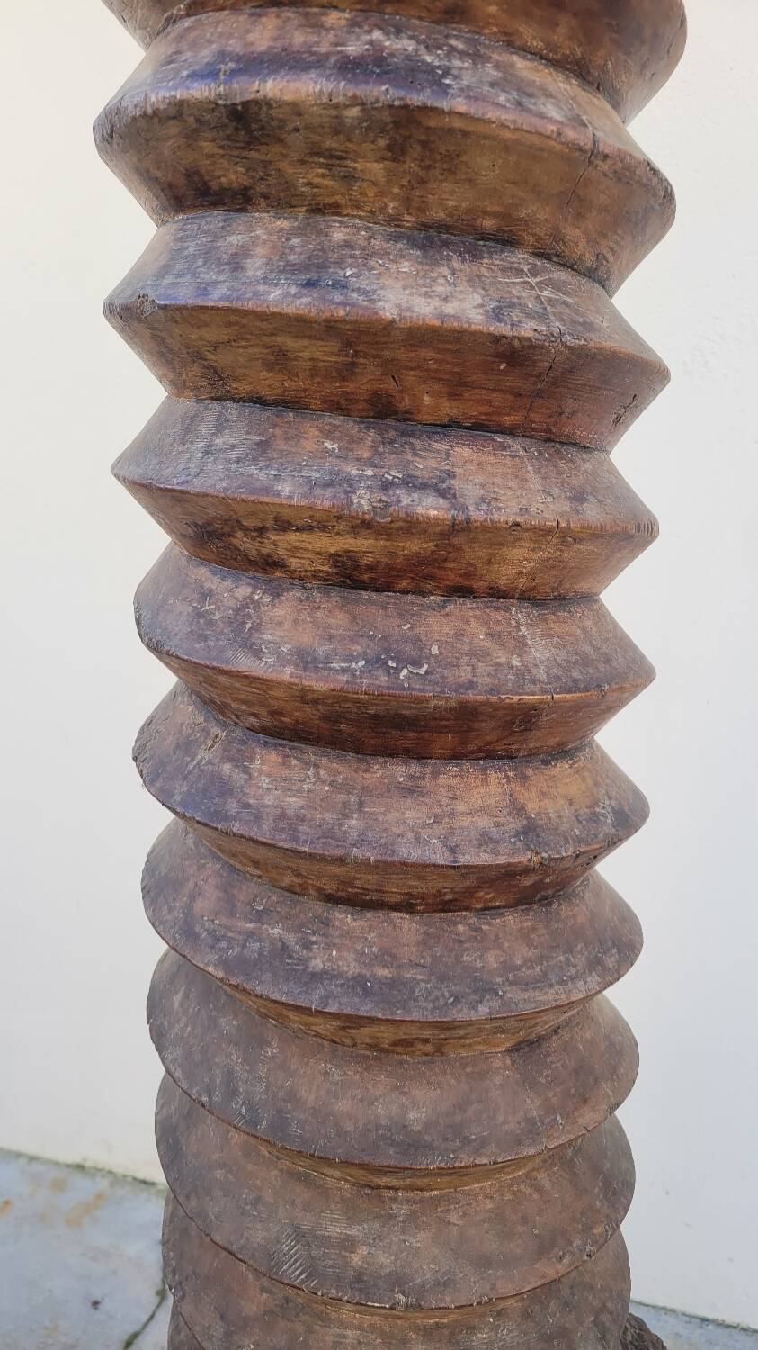 Old wooden press screw column 19th rustic folk art in oak