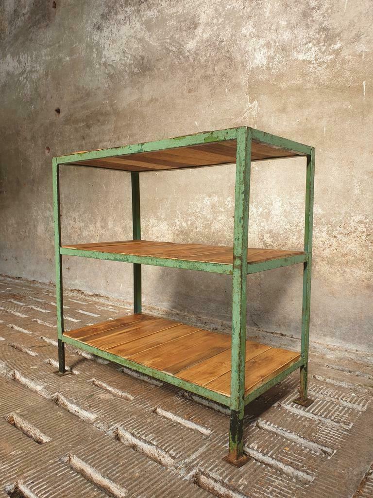 Old shelving green with wood