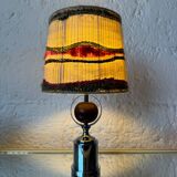 Lampe chrome bois laine années 70