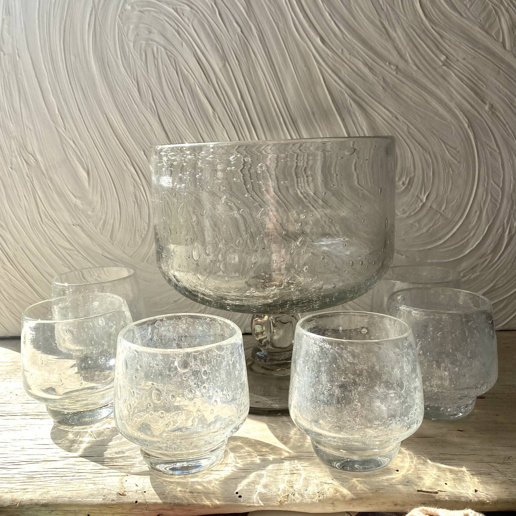 Set punch ou cocktail en verre soufflé bullé , esprit Biot