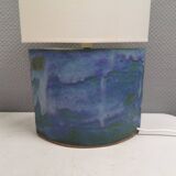 Sculptural table lamp in blue glaze with an abstract expression.