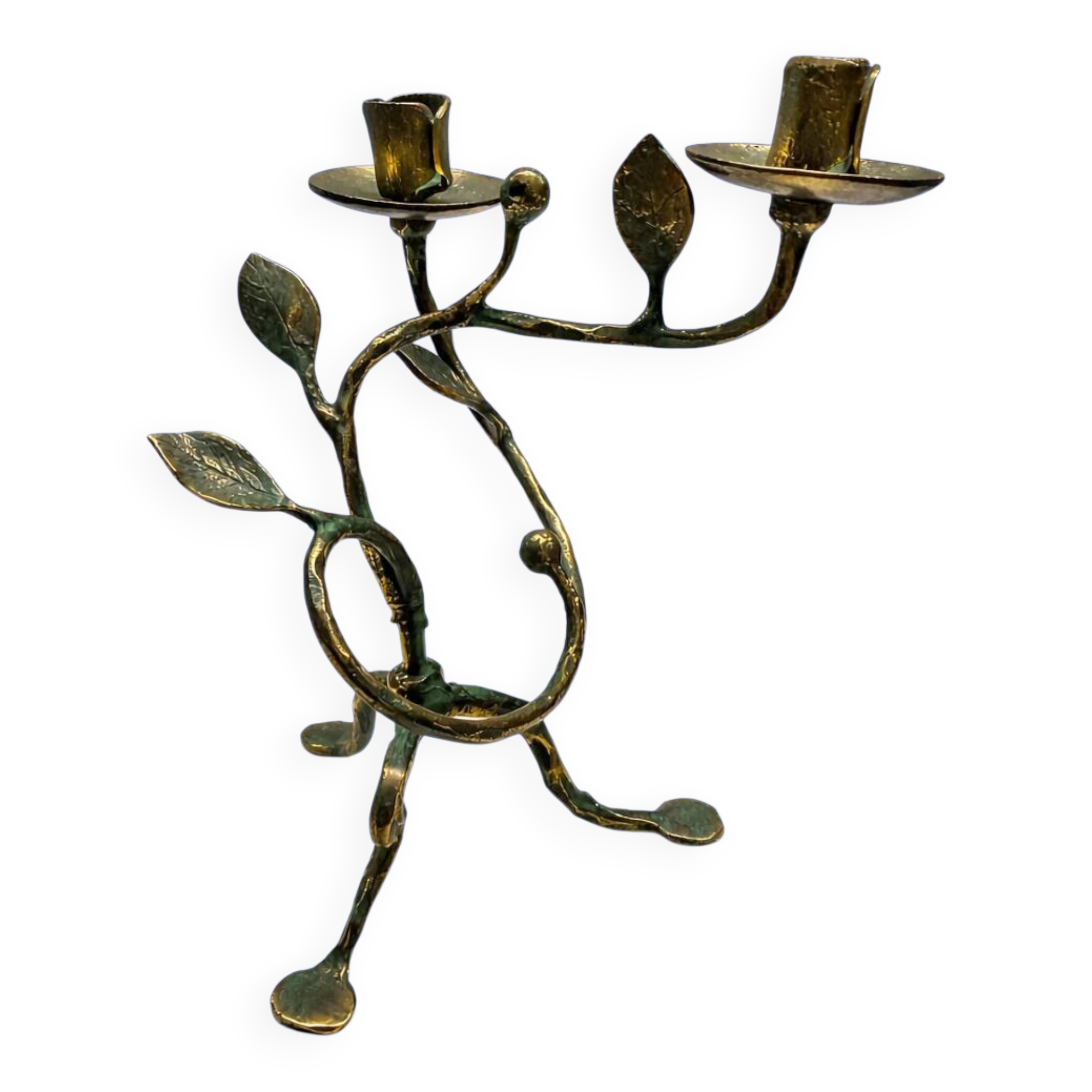 Sculptural bronze candlestick with a patina in the style of Giacometti, 1990.