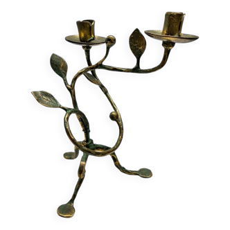 Sculptural bronze candlestick with a patina in the style of Giacometti, 1990.