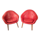 2 Hans Olsen armchairs, 1950s, red leather finish.