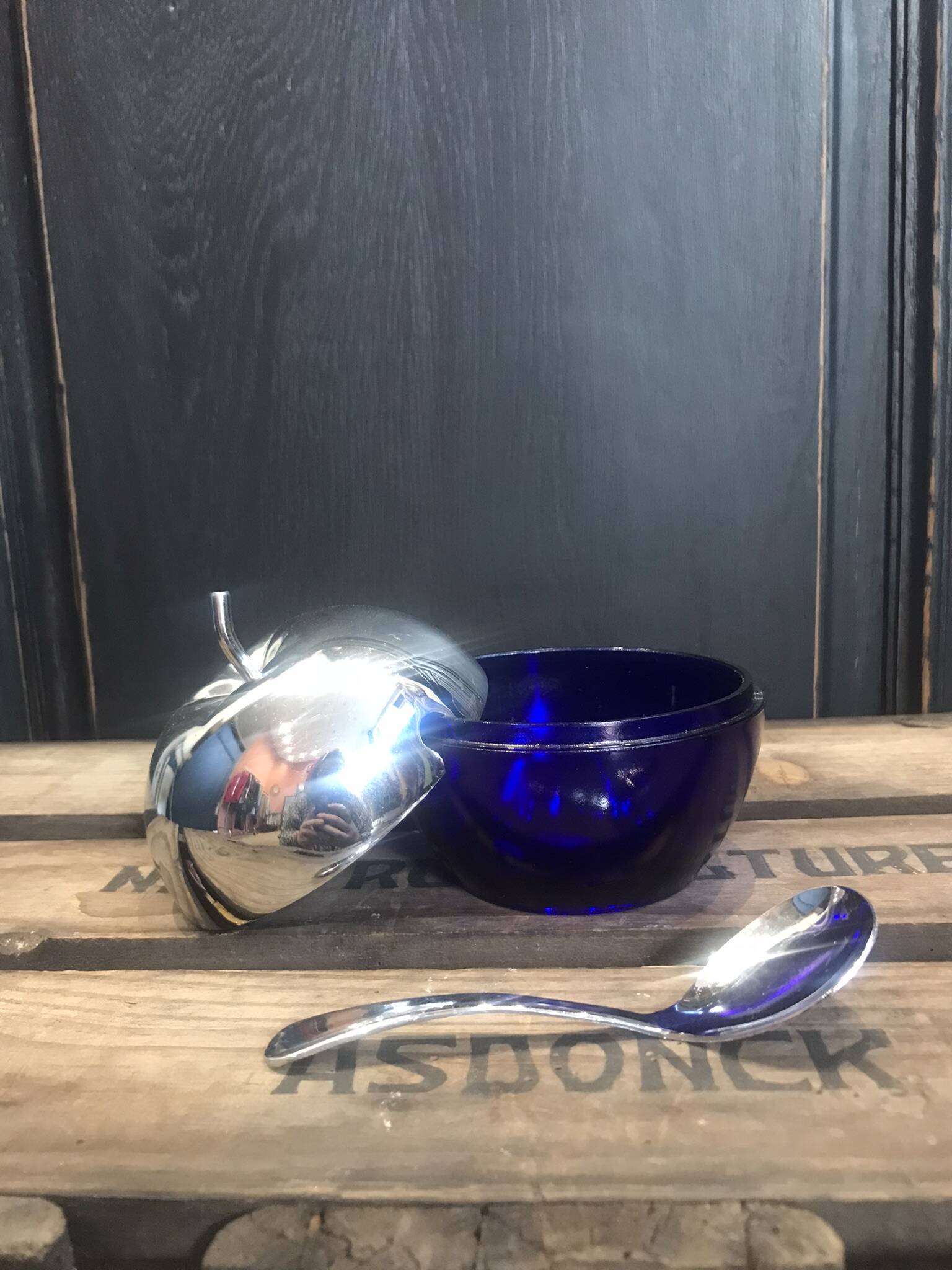 Vintage apple sugar bowl / jam bowl with spoon