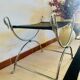 Curule Stool Maison Jansen in Chrome Steel and Black Leather