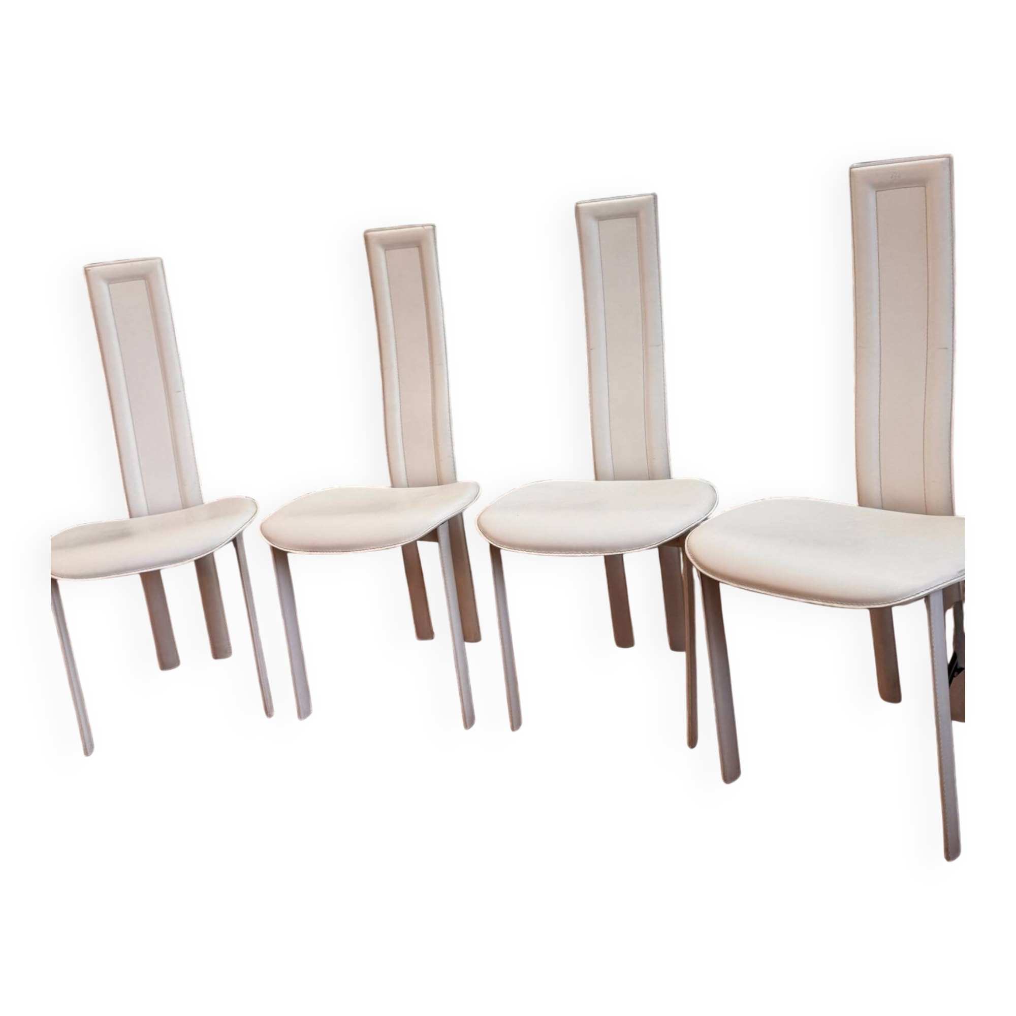 Set of 4 Cattelan Italia white leather chairs from the 1980s, vintage Italian design