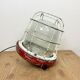 Red industrial cast iron cage pendant light, 1960s