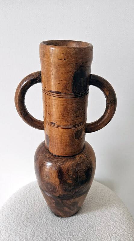 Decorative vase turned from solid olive wood – vintage
