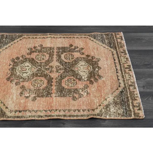 1970s Vintage Turkish Oushak Handmade Wool Cotton Orange Runner Rug 83x358