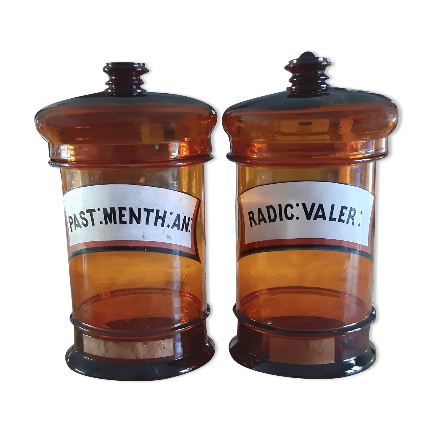 Pair of brown glass pharmacy jars