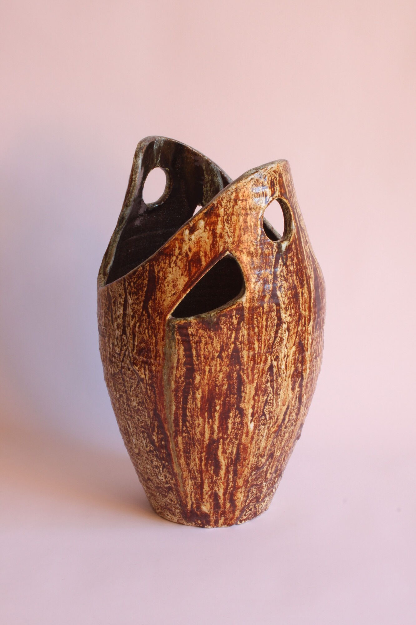 Freeform open worked vase by "Les potiers d'Accolay", France 1970s.