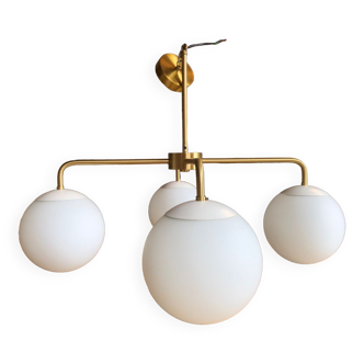 Pendant lamp 4 globes brass art deco