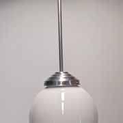 XL Art Deco white opaline ball pendant light, France circa 1920