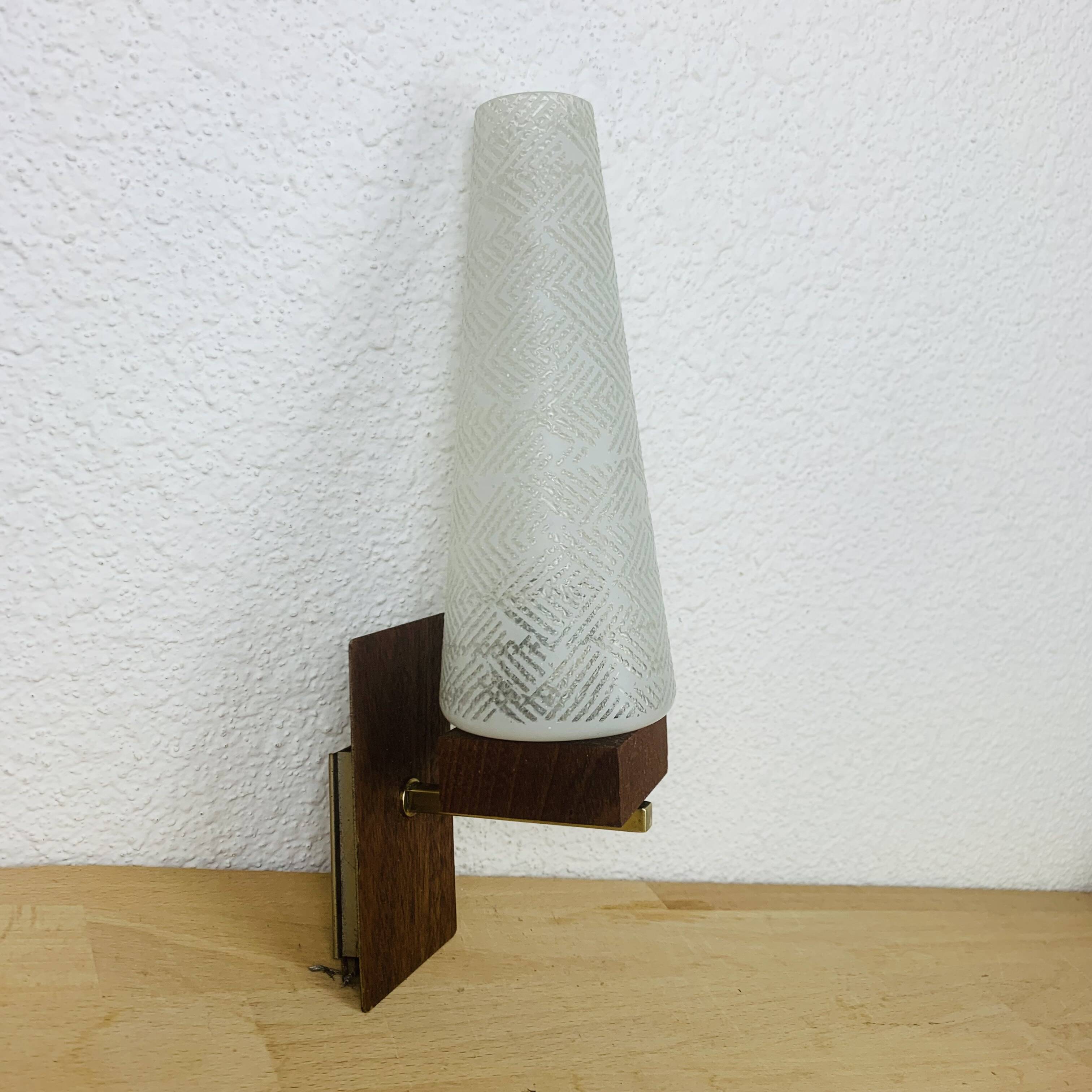 Scandinavian opaline teak wall light from the 60s